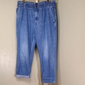 Universal Thread High Rise Mom  Jeans Ruffled Elastic Waist Size 14 100% Cotton
